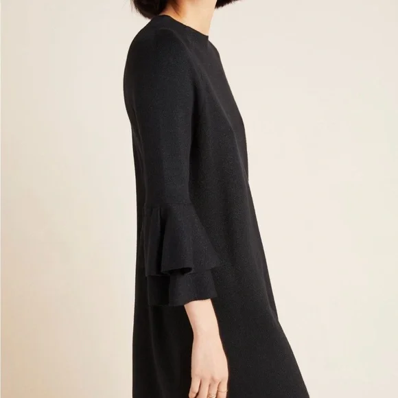 Anthropologie Claudette Black Ruffled Sweater Dress Sz:M - Picture 4 of 14